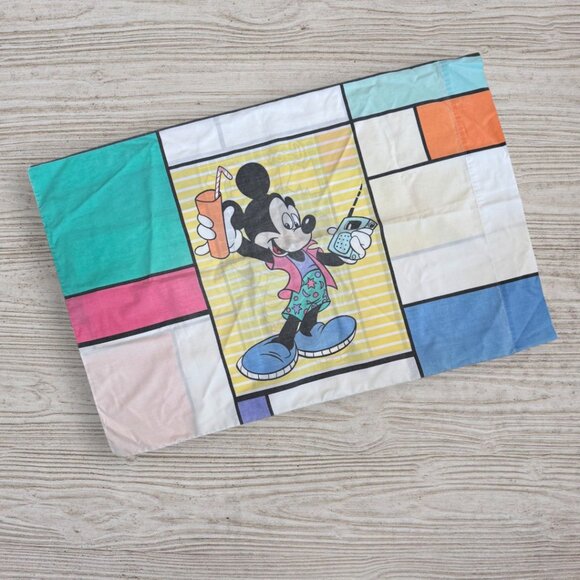 Vintage 90s Disney Mickey Mouse Pillowcase Cool Mickey Geometric Pop Art - Picture 1 of 2